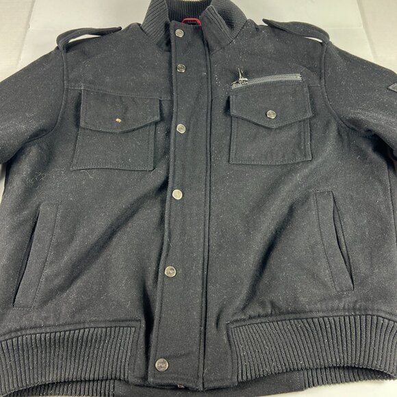 Schott Jacket Men's Extra Large Black Faded Wool Blend Full Zip Bomber Pockets - Picture 3 of 16